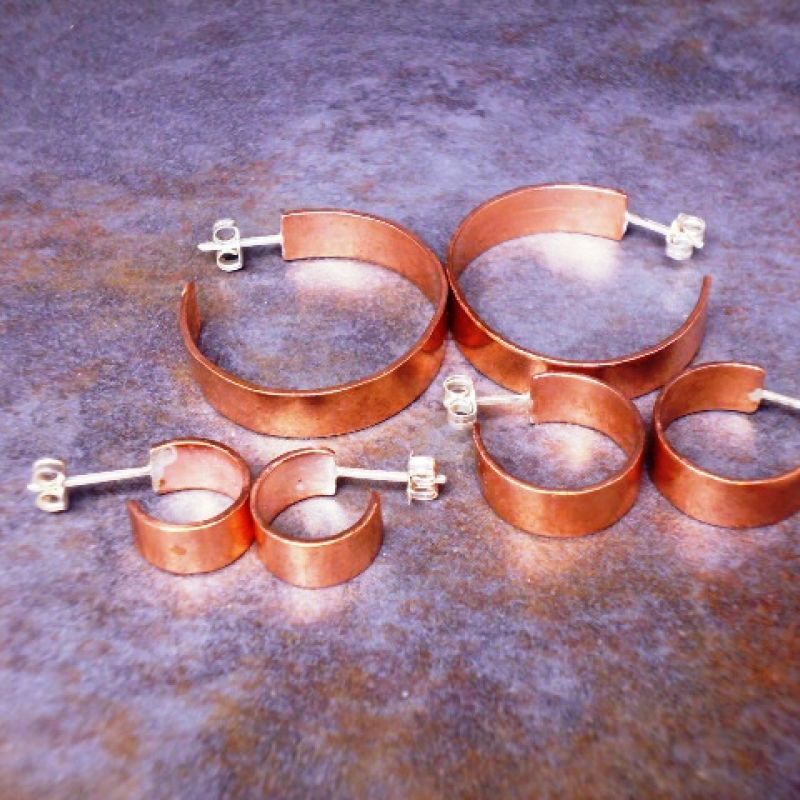 Handmade copper hoops with sterling silver ear posts